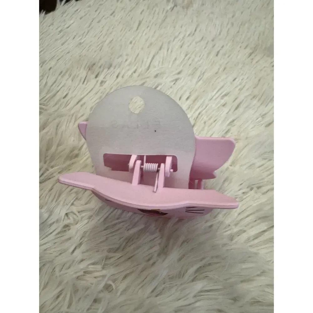 Large Pink cat face hair clip claw with orange stripes on forehead